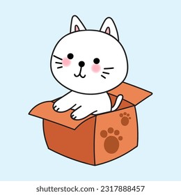 The white cat is having fun playing with the box_P2