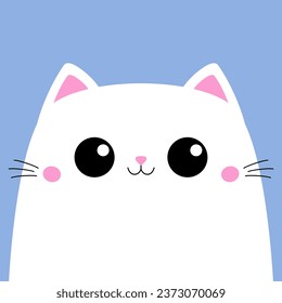 White cat head face silhouette icon. Cute kawaii cartoon baby character. Pink little nose, ears. Big eyes. Pet animal. Funny kitten. Sticker print. Flat design. Violet background. Vector illustration