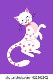 White cat in hearts