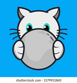 White cat holding the moon