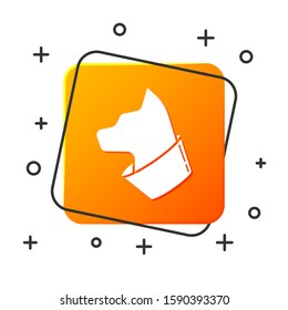 White Cat icon isolated on white background. Orange square button. Vector Illustration