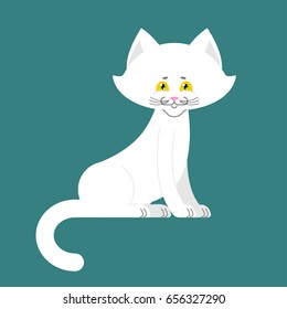 White Cat isolated. Cute kitten is sitting