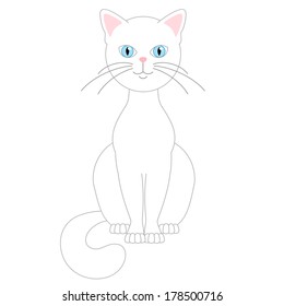 White cat isolated on white background. Vector illustration