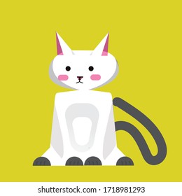 A White Cat in Isolated Yellow Background