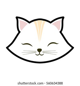White Cat Kitty Closed Eyes Animal Cute Vector Illustration Eps 10