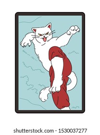 The white cat is kung fu. hand drawn style vector design illustrations. 