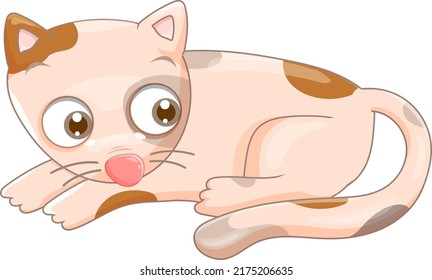 White Cat Laying Down Cartoon Animal Illustration