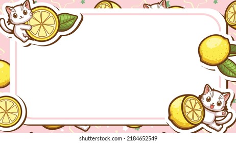 White cat and lemon kawaii memo sheets template. Stationery and planner sticker, Cute memo pads printable, A page form with a cute cartoon pattern for taking notes.