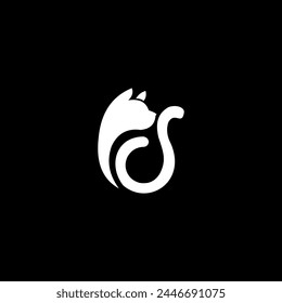 white cat logo on a black background
