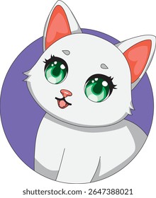 White Cat Looking Round Sticker Vector