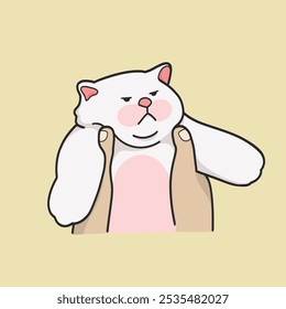 White Cat Meme Sticker Vector Cute Illustration