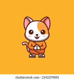 White Cat Monk Cute Creative Kawaii Cartoon Mascot Logo