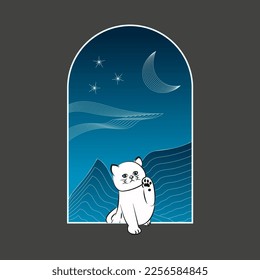 white cat in the night