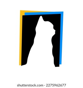 White cat on black background. Cat logo for design. Logo design for cats.