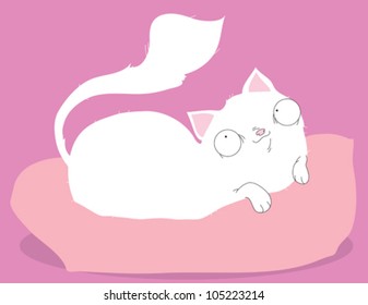 White Cat on Pillow