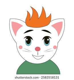 White cat with orange spiky hair. Vector illustration.