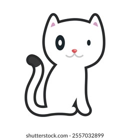 white cat with outline in flat vector design.