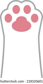 White cat paw print. Kitten kitty leg foot with pink pad. Cute cartoon kawaii cat body part silhouette.