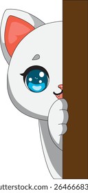 White Cat Peeking Cartoon Vector