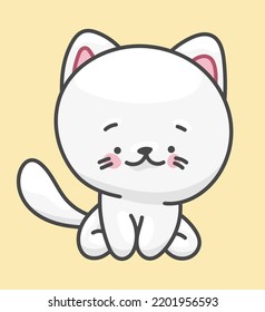 Gato blanco, personaje de mascota. Dibujo lindo al estilo kawaii.