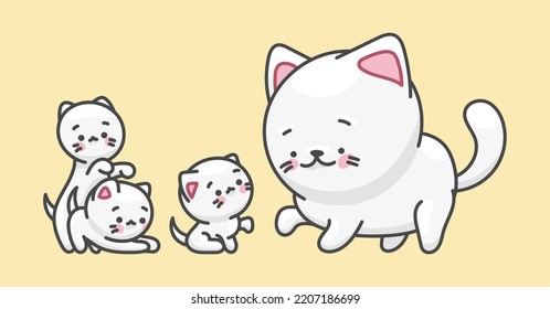 Gato blanco, personaje de mascota. Dibujo lindo al estilo kawaii.