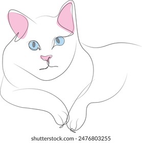 the white cat with pink ear just lying down