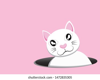 The white cat popped up from the hole