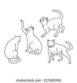 White cat pose set cartoon vector illustration