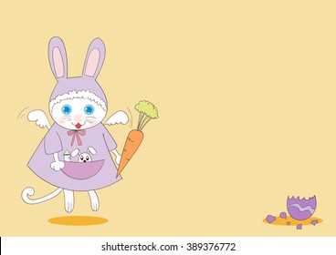 white cat and puppy bunny born Easter day