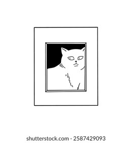 White cat in rectangle frame