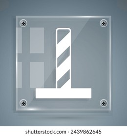 White Cat scratching post with toy icon isolated on grey background. Square glass panels. Vector