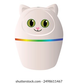 White cat shaped humidifier diffusing water vapor with colorful led lights, promoting a calming and pleasant atmosphere