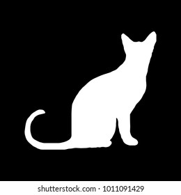 White cat silhouette . Vector cat silhouette view side for retro logos, emblems, badges, labels template vintage design element. Isolated on black background