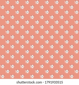 white cat sitting with pink background repeat pattern