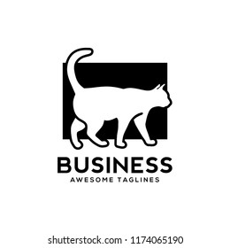 white cat with square background logo vector