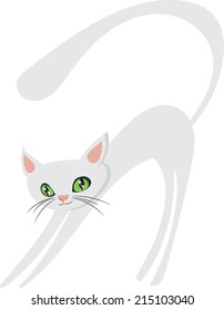 White Cat - Stretching - Clip Art - Vector Image