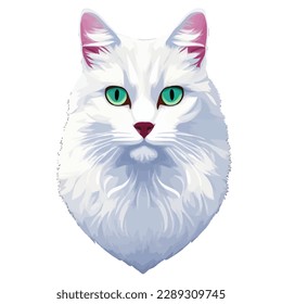 white cat with style hand drawn digital painting illustration