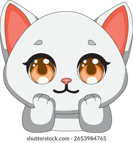 White Cat Surprised Cartoon Head Vector