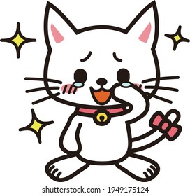 A white cat that is moved and sheds tears