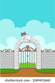 white cat at the top of the door Illustration vector