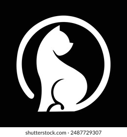  white  cat vector illustration for icon, symbol or logo. cat silhouette on black background 