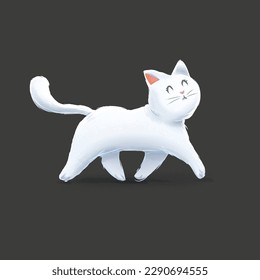 white cat walks happy tender illustration
