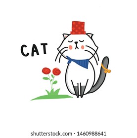 
White cat wearing a red hat