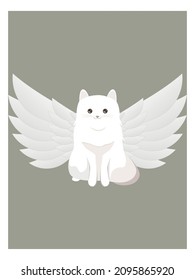 white cat with wings. fluffy winged kitten. vector illustration, eps 10.