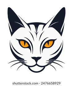 White cat with yellow eyes isolated for logo or symbol. 