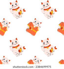 white cats maneki neco - japan seamless patterns