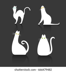 White cats on a dark background, vector
