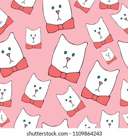 white cats on pink background seamless pattern