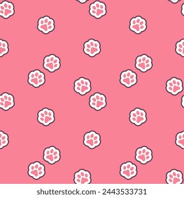 White cat's paws prints on pink background. Vector seamless pattern. Best for textile, home decor, wallpapers, wrapping paper, package and web design.