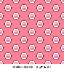 White cat's paws prints on pink background. Vector seamless pattern. Best for textile, wallpapers, wrapping paper, package and web design.